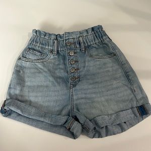 Express High Rise Paper Bag Light Wash Denim Shorts